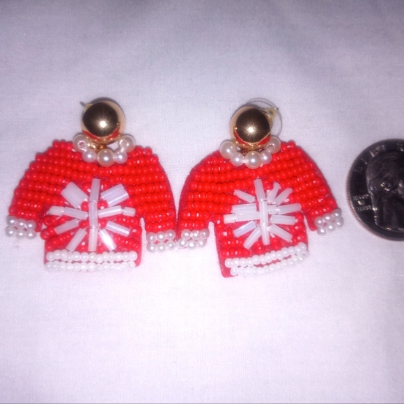 Beaded Felt Christmas Sweater Earrings - Picture 1 of 3